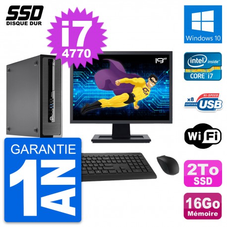 PC HP ProDesk 400 G1 SFF Ecran 19" i7-4770 RAM 16Go SSD 2To Windows 10 Wifi