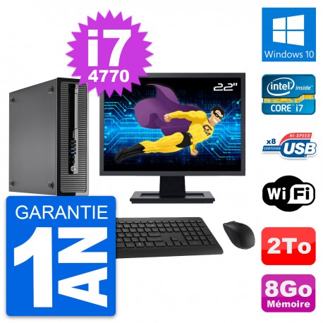 PC HP ProDesk 400 G1 SFF Ecran 22" i7-4770 RAM 8Go Disque 2To Windows 10 Wifi