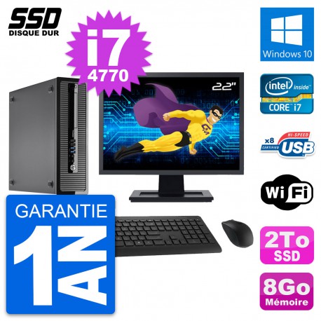 PC HP ProDesk 400 G1 SFF Ecran 22" Intel i7-4770 RAM 8Go SSD 2To Windows 10 Wifi