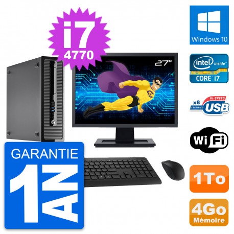 PC HP ProDesk 400 G1 SFF Ecran 27" i7-4770 RAM 4Go Disque 1To Windows 10 Wifi