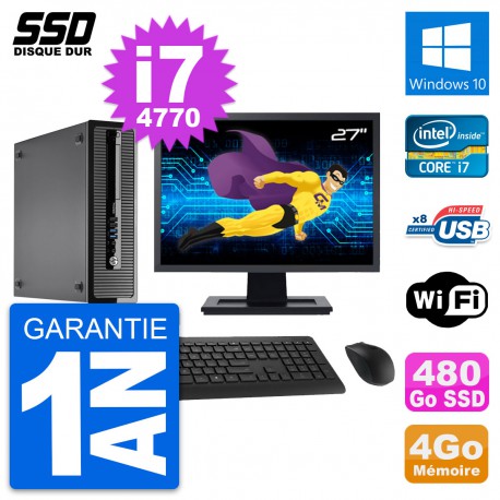 PC HP ProDesk 400 G1 SFF Ecran 27" i7-4770 RAM 4Go SSD 480Go Windows 10 Wifi