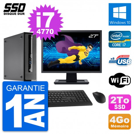 PC HP ProDesk 400 G1 SFF Ecran 27" Intel i7-4770 RAM 4Go SSD 2To Windows 10 Wifi