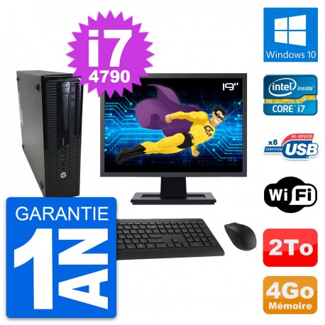 PC HP ProDesk 400 G1 SFF Ecran 19" i7-4790 RAM 4Go Disque 2To Windows 10 Wifi