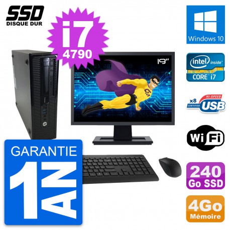 PC HP ProDesk 400 G1 SFF Ecran 19" i7-4790 RAM 4Go SSD 240Go Windows 10 Wifi