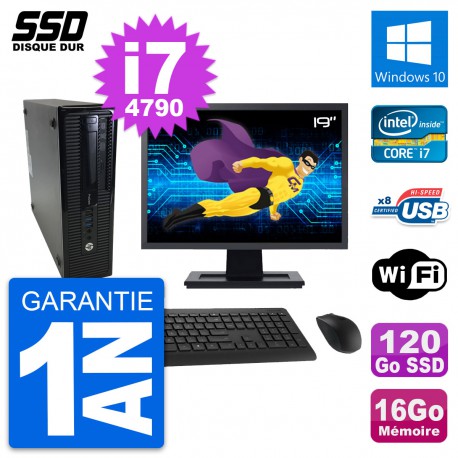 PC HP ProDesk 400 G1 SFF Ecran 19" i7-4790 RAM 16Go SSD 120Go Windows 10 Wifi