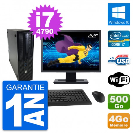 PC HP 400 G1 SFF Ecran 22" Intel i7-4790 RAM 4Go Disque 500Go Windows 10 Wifi
