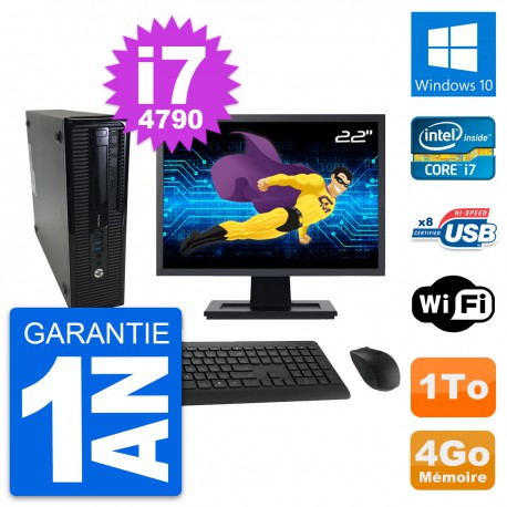PC HP ProDesk 400 G1 SFF Ecran 22" i7-4790 RAM 4Go Disque 1To Windows 10 Wifi