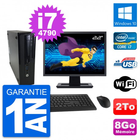 PC HP ProDesk 400 G1 SFF Ecran 22" i7-4790 RAM 8Go Disque 2To Windows 10 Wifi