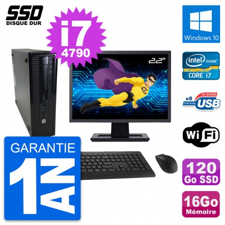 PC HP ProDesk 400 G1 SFF Ecran 22" i7-4790 RAM 16Go SSD 120Go Windows 10 Wifi