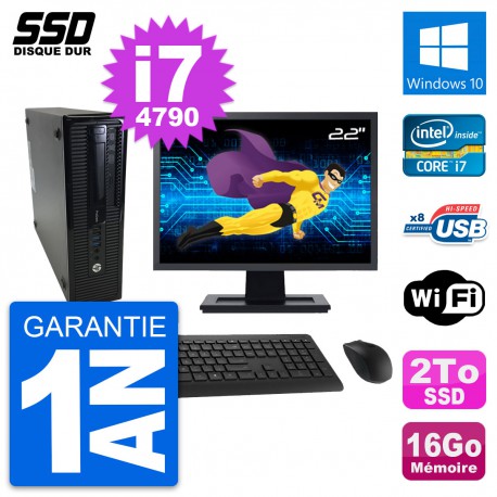 PC HP ProDesk 400 G1 SFF Ecran 22" i7-4790 RAM 16Go SSD 2To Windows 10 Wifi