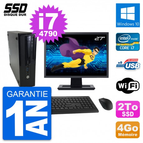 PC HP ProDesk 400 G1 SFF Ecran 27" Intel i7-4790 RAM 4Go SSD 2To Windows 10 Wifi