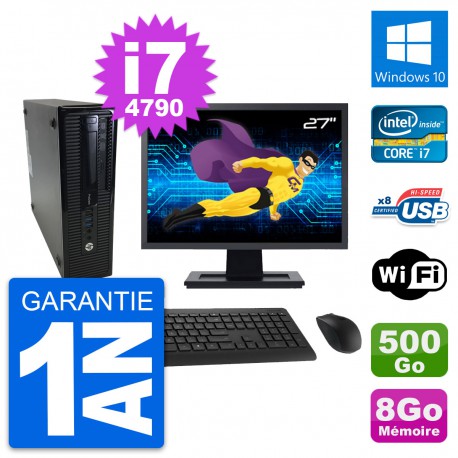 PC HP 400 G1 SFF Ecran 27" Intel i7-4790 RAM 8Go Disque 500Go Windows 10 Wifi