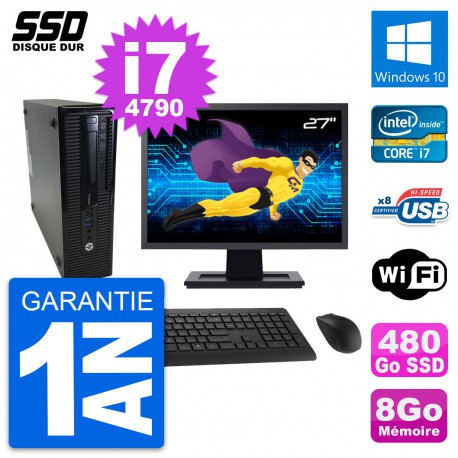 PC HP ProDesk 400 G1 SFF Ecran 27" i7-4790 RAM 8Go SSD 480Go Windows 10 Wifi