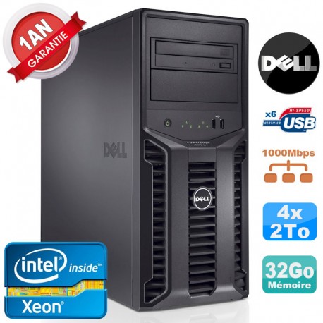 Serveur DELL PowerEdge T110 II NR Xeon Quad Core E3-1220 32Go Ram Ecc 4x 2To