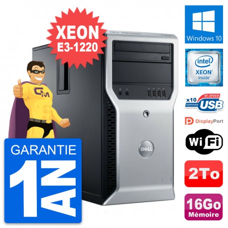 PC Tour Dell Precision T1600 Intel E3-1220 RAM 16Go Disque 2To Windows 10 Wifi