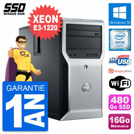 PC Tour Dell Precision T1600 Intel E3-1220 RAM 16Go SSD 480Go Windows 10 Wifi