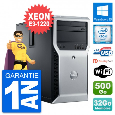 PC Tour Dell Precision T1600 Intel E3-1220 RAM 32Go Disque 500Go Windows 10 Wifi
