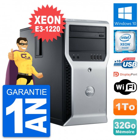 PC Tour Dell Precision T1600 Intel E3-1220 RAM 32Go Disque 1To Windows 10 Wifi