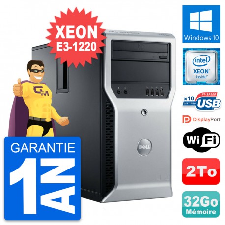 PC Tour Dell Precision T1600 Intel E3-1220 RAM 32Go Disque 2To Windows 10 Wifi