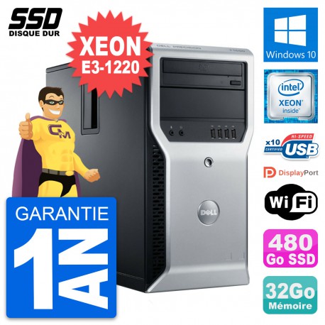 PC Tour Dell Precision T1600 Intel E3-1220 RAM 32Go SSD 480Go Windows 10 Wifi