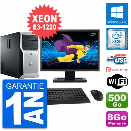 PC Tour Dell T1600 Ecran 19" Intel E3-1220 RAM 8Go Disque 500Go Windows 10 Wifi