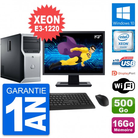 PC Tour Dell T1600 Ecran 19" Intel E3-1220 RAM 16Go Disque 500Go Windows 10 Wifi