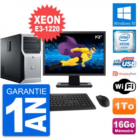 PC Tour Dell T1600 Ecran 19" Intel E3-1220 RAM 16Go Disque 1To Windows 10 Wifi