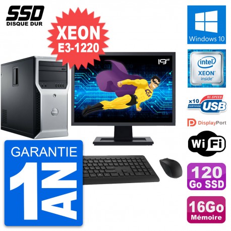 PC Tour Dell T1600 Ecran 19" Intel E3-1220 RAM 16Go SSD 120Go Windows 10 Wifi