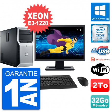 PC Tour Dell T1600 Ecran 19" Intel E3-1220 RAM 32Go Disque 2To Windows 10 Wifi