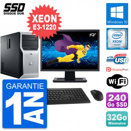 PC Tour Dell T1600 Ecran 19" Intel E3-1220 RAM 32Go SSD 240Go Windows 10 Wifi