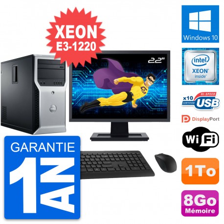 PC Tour Dell T1600 Ecran 22" Intel E3-1220 RAM 8Go Disque 1To Windows 10 Wifi