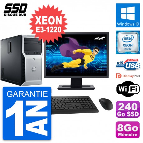 PC Tour Dell T1600 Ecran 22" Intel E3-1220 RAM 8Go SSD 240Go Windows 10 Wifi