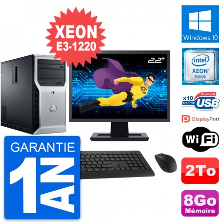 PC Tour Dell T1600 Ecran 22" Intel E3-1220 RAM 8Go Disque 2To Windows 10 Wifi