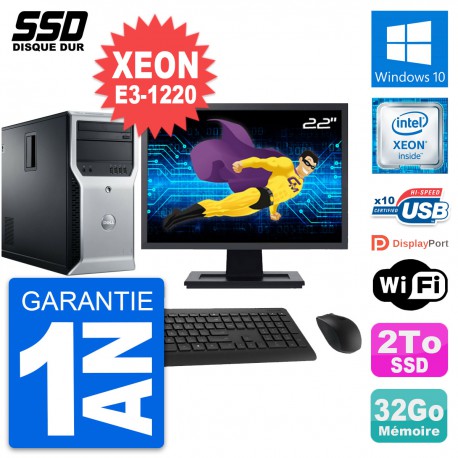 PC Tour Dell T1600 Ecran 22" Intel Xeon E3-1220 RAM 32Go SSD 2To Windows 10 Wifi