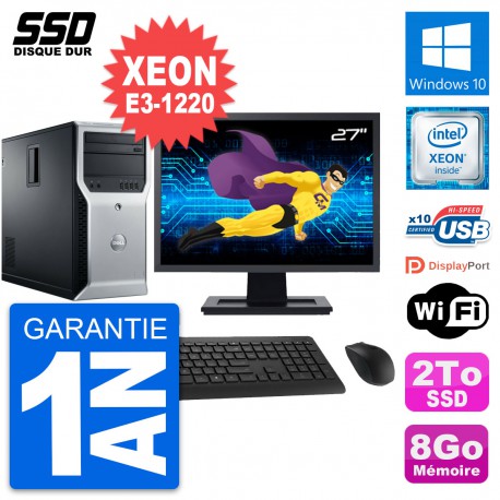 PC Tour Dell T1600 Ecran 27" Intel Xeon E3-1220 RAM 8Go SSD 2To Windows 10 Wifi