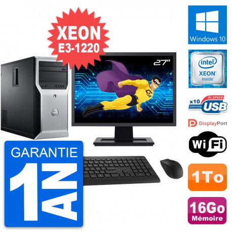 PC Tour Dell T1600 Ecran 27" Intel E3-1220 RAM 16Go Disque 1To Windows 10 Wifi