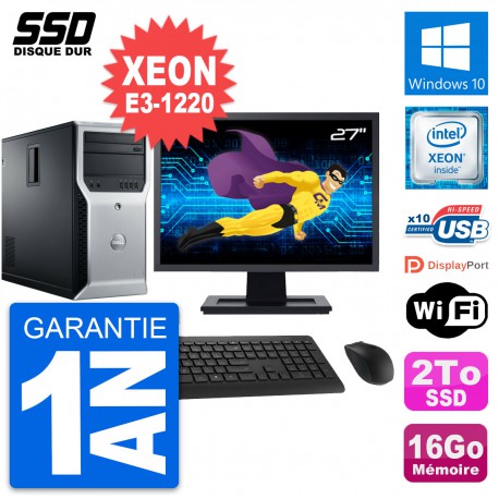 PC Tour Dell T1600 Ecran 27" Intel Xeon E3-1220 RAM 16Go SSD 2To Windows 10 Wifi