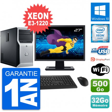 PC Tour Dell T1600 Ecran 27" Intel E3-1220 RAM 32Go Disque 500Go Windows 10 Wifi