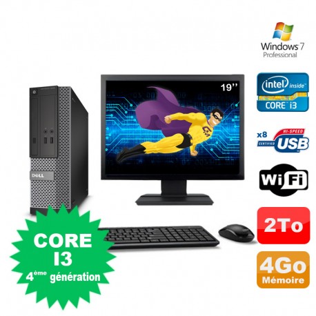 Lot PC Dell Optiplex 3020 SFF I3-4130 3.4GHz 4Go 2To DVD Wifi W7 + Ecran 19"