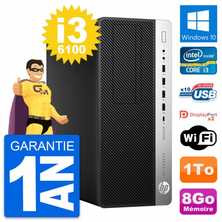 PC Tour HP EliteDesk 800 G3 Intel i3-6100 RAM 8Go Disque Dur 1To Windows 10 Wifi