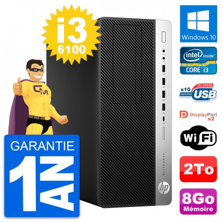 PC Tour HP EliteDesk 800 G3 Intel i3-6100 RAM 8Go Disque Dur 2To Windows 10 Wifi