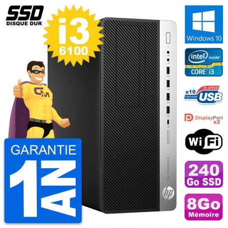 PC Tour HP EliteDesk 800 G3 Intel Core i3-6100 RAM 8Go SSD 240Go Windows 10 Wifi
