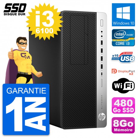 PC Tour HP EliteDesk 800 G3 Intel Core i3-6100 RAM 8Go SSD 480Go Windows 10 Wifi