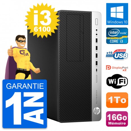 PC Tour HP EliteDesk 800 G3 Intel i3-6100 RAM 16Go Disque 1To Windows 10 Wifi