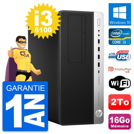 PC Tour HP EliteDesk 800 G3 Intel i3-6100 RAM 16Go Disque 2To Windows 10 Wifi