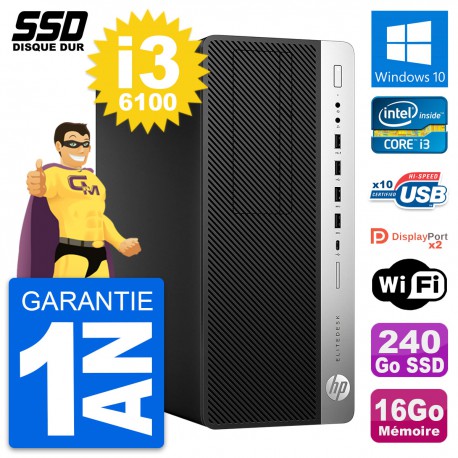 PC Tour HP EliteDesk 800 G3 Intel i3-6100 RAM 16Go SSD 240Go Windows 10 Wifi