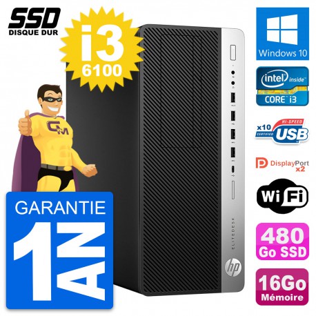 PC Tour HP EliteDesk 800 G3 Intel i3-6100 RAM 16Go SSD 480Go Windows 10 Wifi