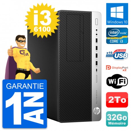 PC Tour HP EliteDesk 800 G3 Intel i3-6100 RAM 32Go Disque 2To Windows 10 Wifi