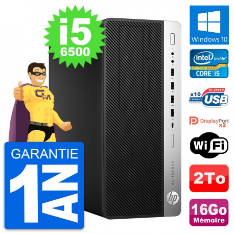 PC Tour HP EliteDesk 800 G3 Intel i5-6500 RAM 16Go Disque 2To Windows 10 Wifi