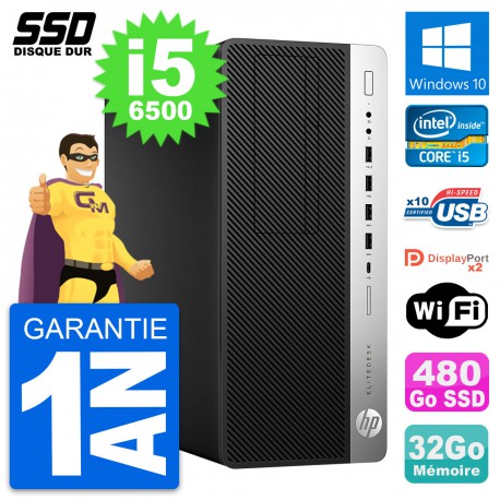 PC Tour HP EliteDesk 800 G3 Intel i5-6500 RAM 32Go SSD 480Go Windows 10 Wifi